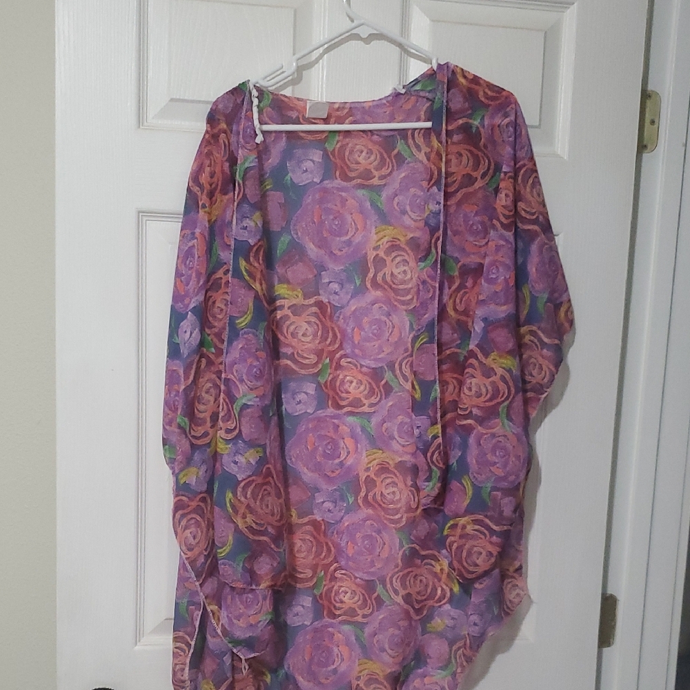 Floral Kimono with Purple and Pink Roses